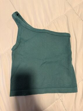 Tiger Friday One-Shoulder Ribbed Tank Top - Teal